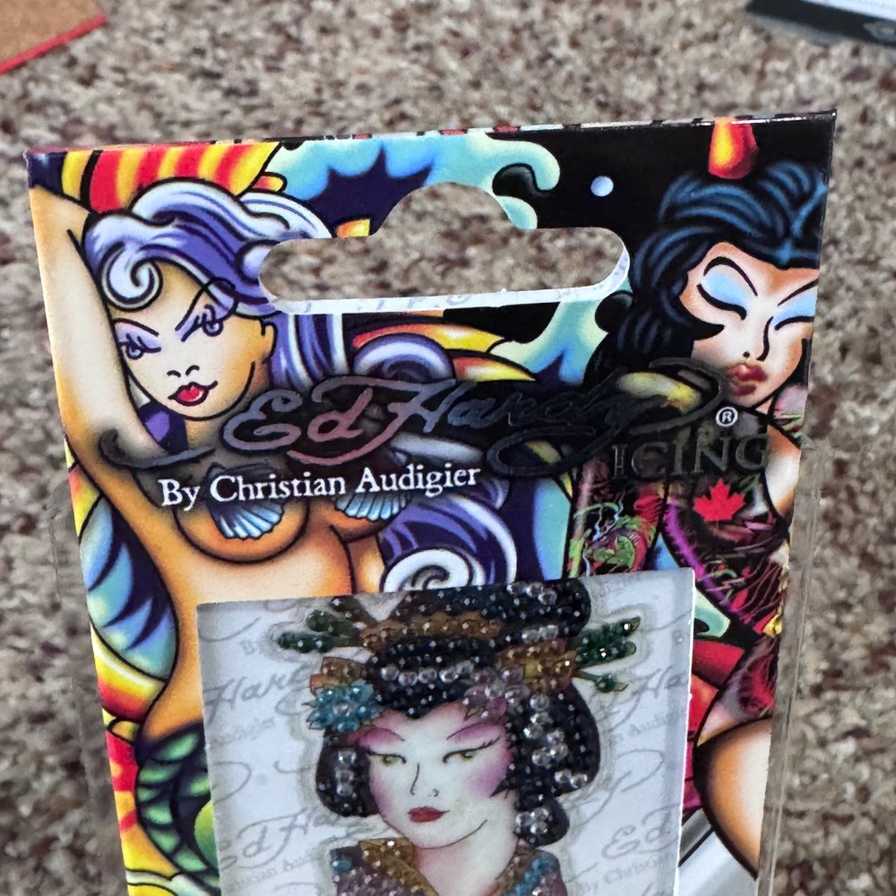 Ed Hardy By Christian Audigier Peel Stick Crystal Decal Geisha Face Japan Tattoo - Picture 4 of 5